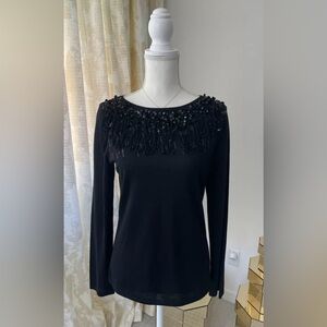 BNWOT ST.JOHN COLLECTION BLACK EMBELLISHED SEQUIN SWEATER, SIZE S